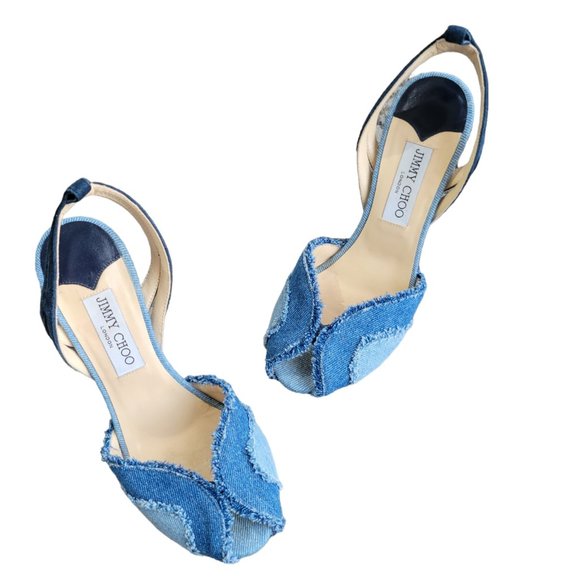 Jimmy Choo Denim Wedge Sandal Shoes-37.5 (Approx. 7) - Picture 2 of 13
